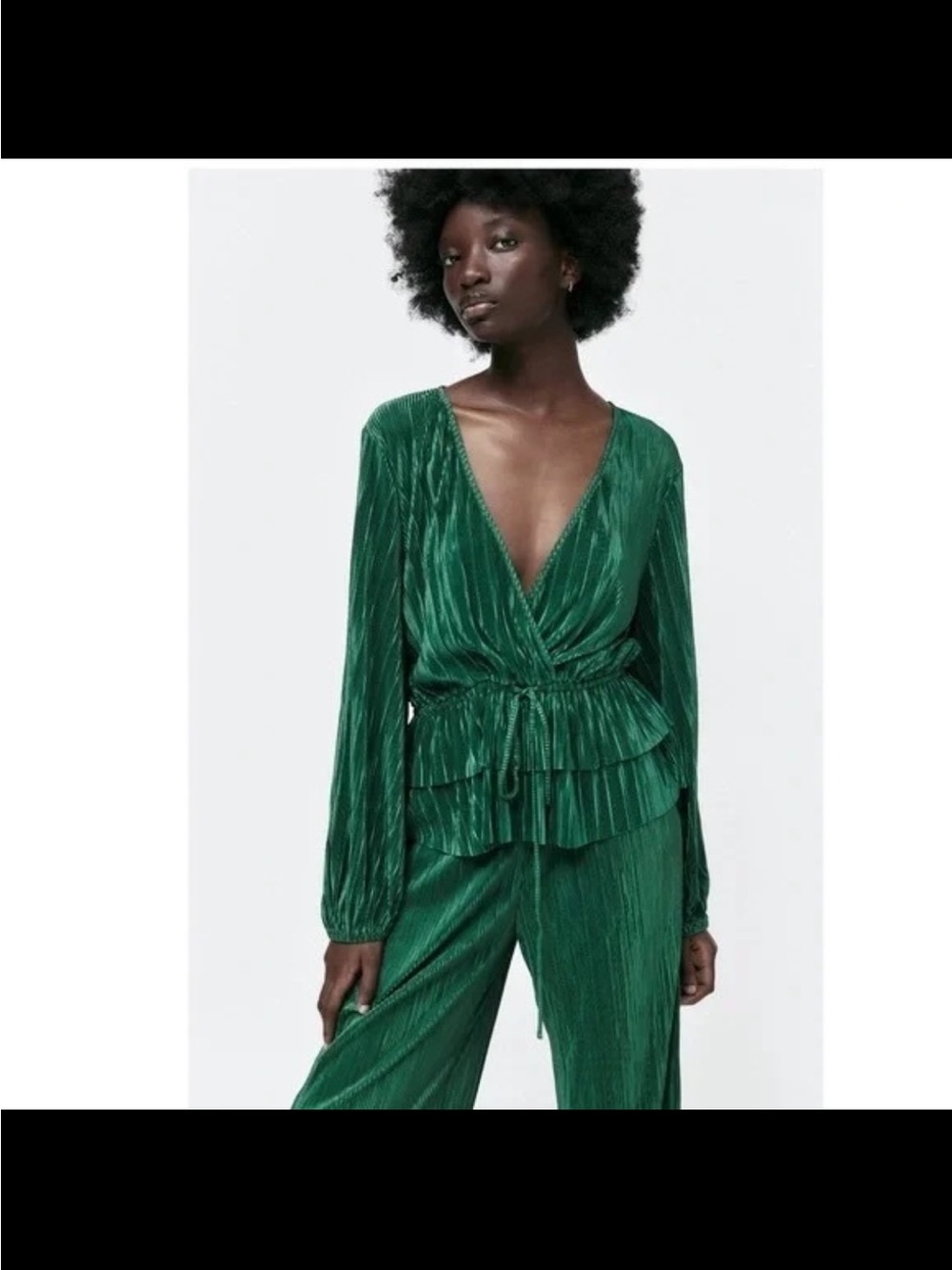 Zara emerald green pleated wrap blouse